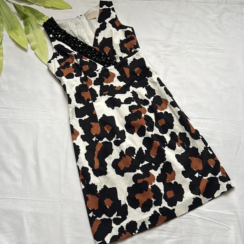 ⭐️MICHAEL Michael Kors Sleeveless Beaded Leopard Print Dress⭐️